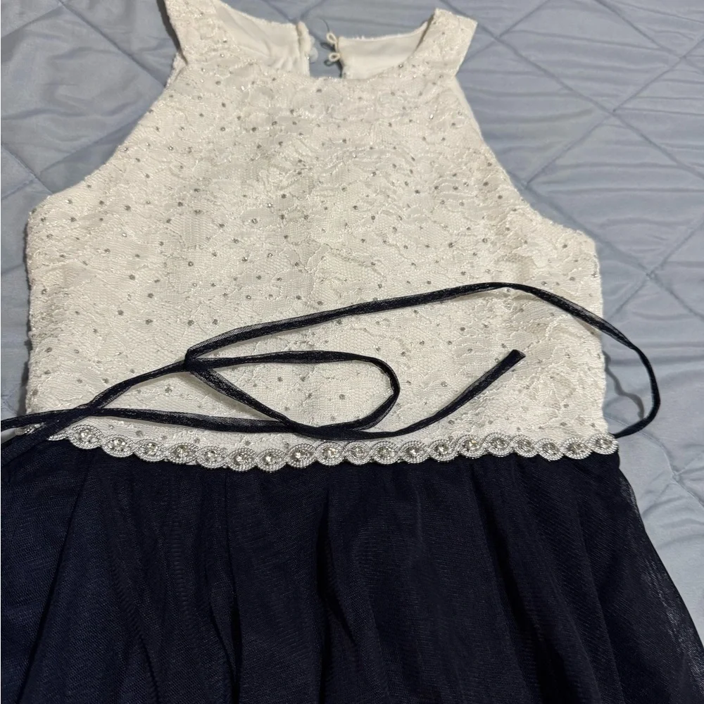 Speechless White and Navy Formal Kids Dress